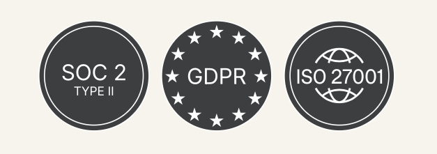 SOC 2 Type II, GDPR, and ISO 27001 compliance badges